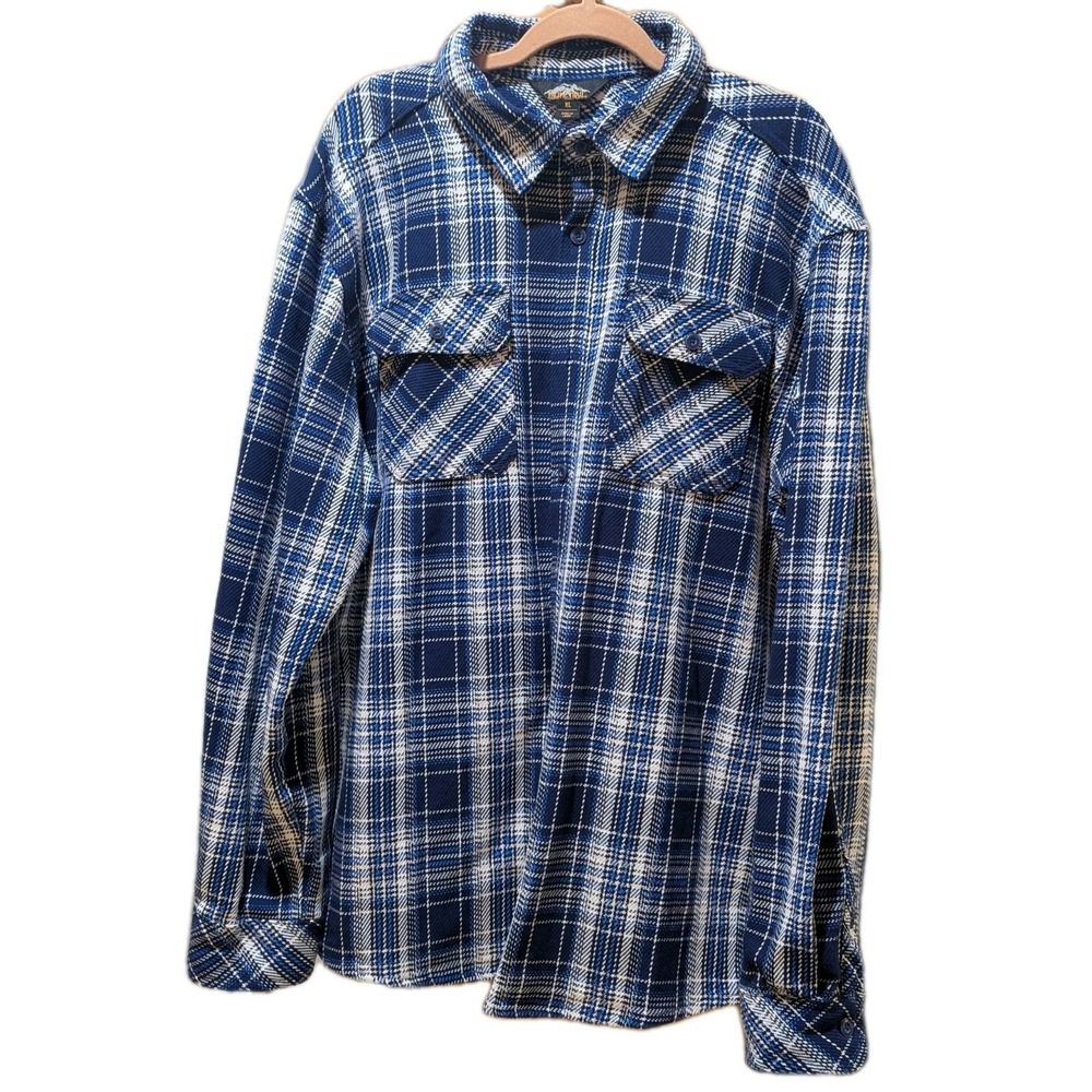 Pacific Trail Long‎ Sleeve Brawny Flannel Button Up Blue Plaid 100% Cotton XL